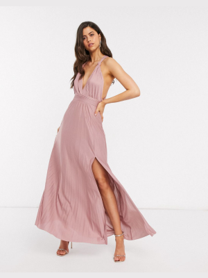 Asos Design Knot Strap Pleated Maxi Dress In Rose