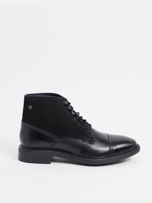 Base London Combo Toe Cap Boots In Black Leather