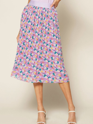 Floral Pleated Midi Skirt