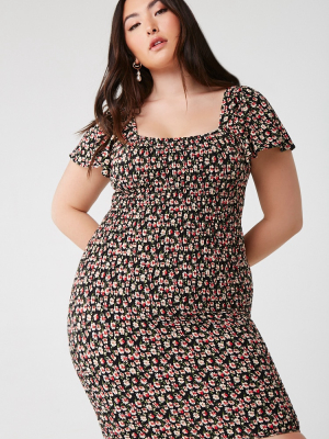 Plus Size Floral Print Mini Dress