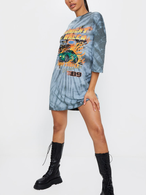 Black Tie Dye Flame Print Oversized T Shirt Dress