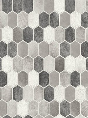 Brushed Hex Tile Peel-and-stick Wallpaper In Pavestone And Chrome By Nextwall