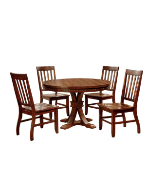 5pc Crayton Nailhead Trimmed Pedestal Round Dining Table Set Dark Oak - Iohomes