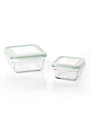 Glasslock Square Reusable Food Storage Container Set With Locking Lids For Leftovers And Meal Prepping, Oven & Freezer Safe, 4 Piece Set