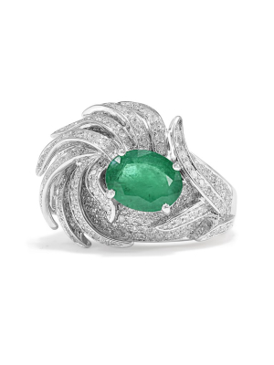 Effy 14k White Gold Emerald And Diamond Filigree Ring, 2.28 Tcw