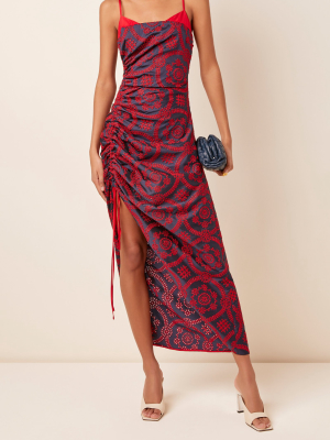 Printed Ruched Sateen Dress