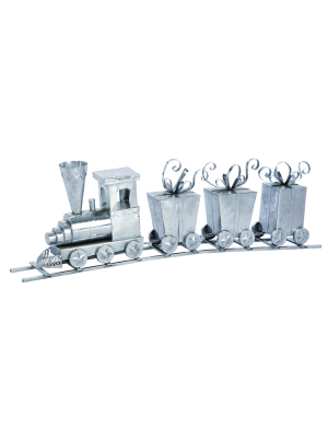 Transpac Metal 44 In. Silver Christmas Presents Train