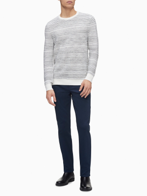 Merino Wool Blend Heather Stripe Crewneck Sweater