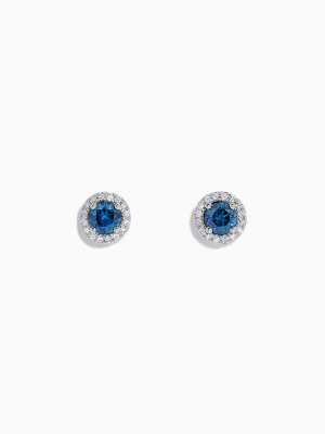 Effy Bella Bleu 14k Gold Blue And White  Diamond Stud Earrings, 0.71 Tcw