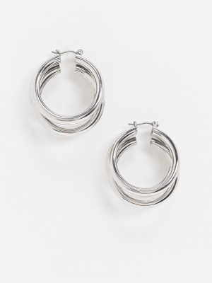 Topshop Chunky Triple Hoop Earrings In Silver