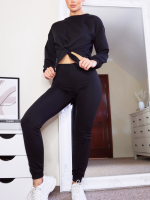 Black Tie Front Sweater & Jogger Set