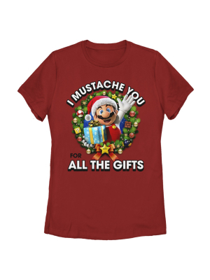 Women's Nintendo Christmas Super Mario Mustache T-shirt