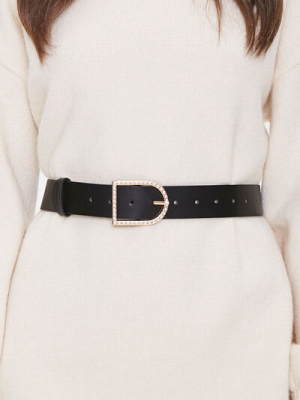 Faux Leather Rhinestone Buckle Belt