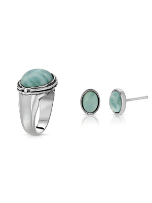 Larimar Oval Ring + Larimar Oval Earrings