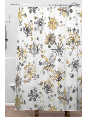 Ninola Design Christmas Stars Snowflakes Shower Curtain Yellow/gray - Deny Designs