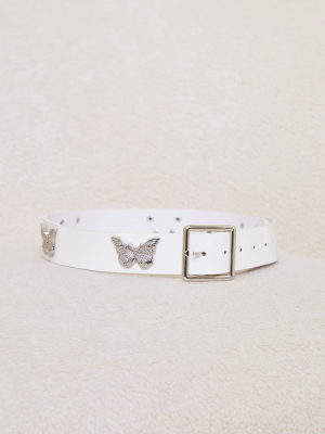 White Pu Silver Multi Butterfly Waist Belt