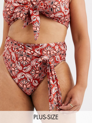 Peek & Beau Curve Exclusive Eco High Waist Bikini Bottom In Red Bandana