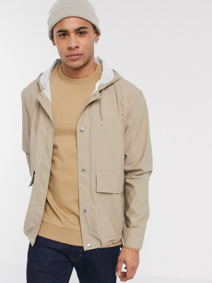 Rains Short Hooded Coat In Beige