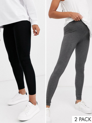 New Look Maternity 2 Pack Leggings In Gray And Black