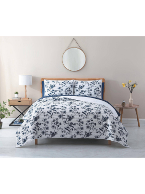 Cotton Lyocell Floral 3pc Quilt Set Navy - Avery Homegrown