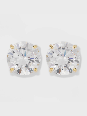 Gold Over Sterling Silver Round Cubic Zirconia Stud Fine Jewelry Earrings - A New Day™ Gold/clear