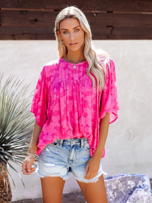 Get Obsessed Floral Textured Babydoll Blouse - Magenta