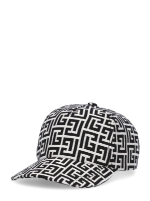 Balmain Monogram Printed Curved Hem Baseball Cap