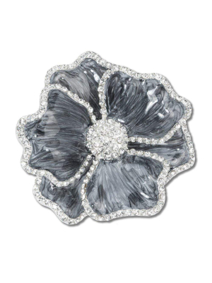 Nomi K Shark Gray Flower Napkin Ring With Crystal Border (set Of 4)