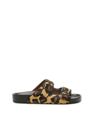 L'autre Chose Leopard Print Slide Sandals