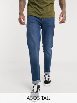 Asos Design Tall Tapered Jeans In Dark Wash Blue