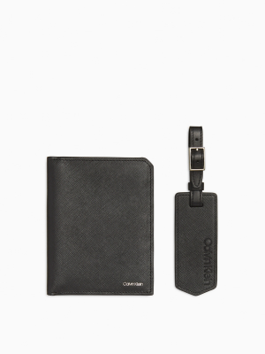 Saffiano Leather Logo Wallet + Luggage Tag