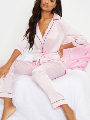 Baby Pink Satin Wrap Kimono Pj Set