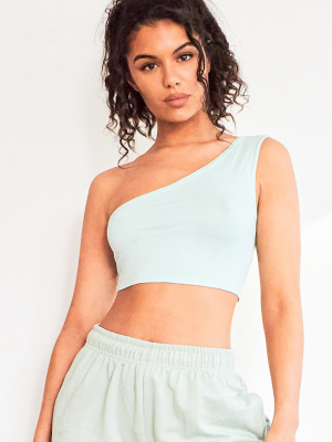 Mint Basic Jersey One Shoulder Crop Top