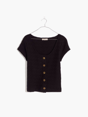 Knit Pointelle Button-front Scoop Tee