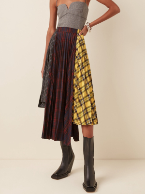 Dual-print Asymmetric Pleated Jersey-crepe Skirt