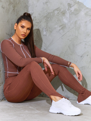 Tall Chocolate Bandage Split Hem Leggings