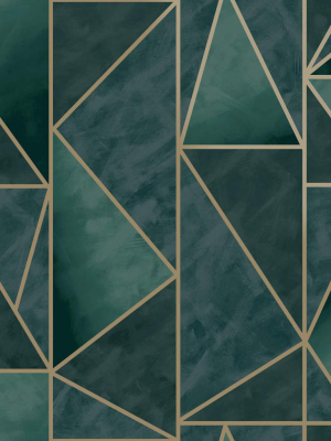 Bohemian Metallic Triangles Wallpaper In Green And Gold By Walls Republic