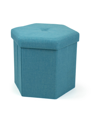 Devon Foldable Hexagon Storage Ottoman Light Blue - Humble Crew