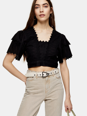 Black Plain Embroidered Sun Top