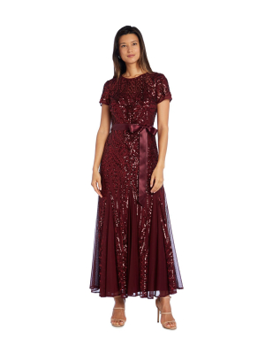 All-over Embellishment And Satin Waist Tie Maxi Dress - Petite