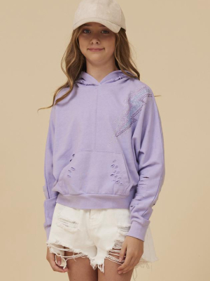Lilac Distressed Pullover With Studded Lightning Bolt