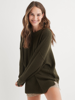 Aerie Waffle Oversized Crew Sweater