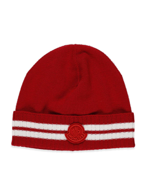 Moncler Enfant Logo Patch Striped Beanie