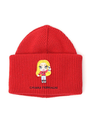 Chiara Ferragni Logo Patch Ribbed-knit Beanie