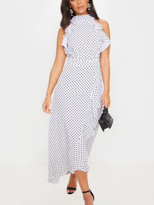 White Polka Dot Frill Detail Wrap Maxi Dress