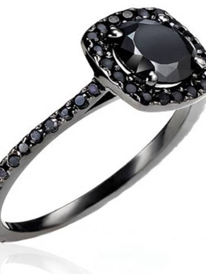 Pompeii3 1 1/2ct Black Diamond Cushion Halo Ring 14k Black Gold