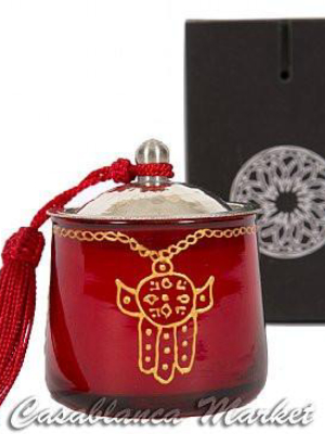 Khamsa Glass Candle, Red