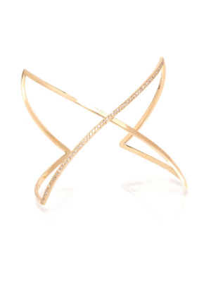 14k Pave Curved Crossover X Cuff