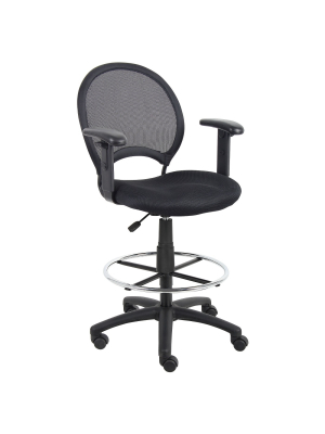 Mesh Drafting Stool With Adjustable Arms Black - Boss Office Products