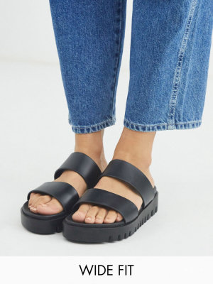 Asos Design Wide Fit Fletch Chunky Jelly Flat Sandals In Black